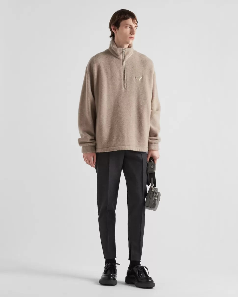 Fashion Prada Reißverschlussjacke Aus Baumwollfleece Albino/Weiss
