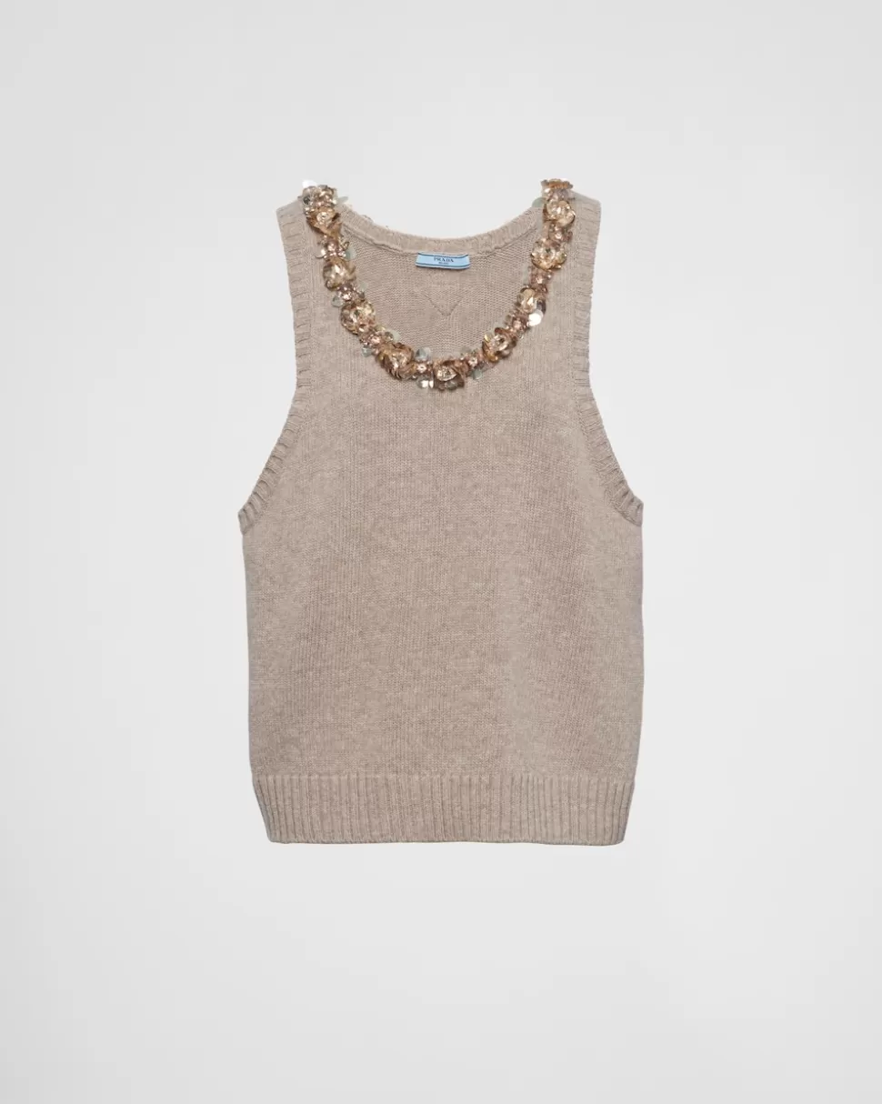 Clearance Prada ÄRmelloses Top Aus Wolle Und Kaschmir Kordel