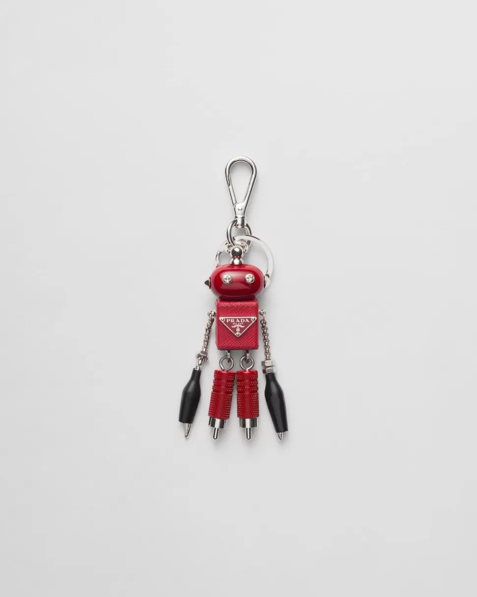 Shop Prada Roboter-schlüsselanhänger Aus Saffiano-leder Hellblau