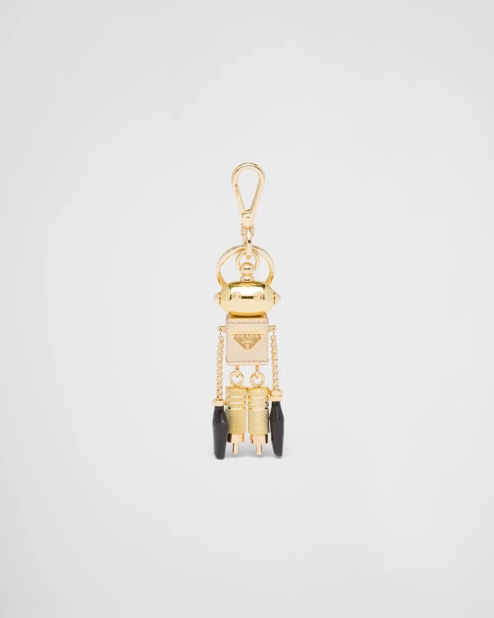 Discount Prada Roboter-schlüsselanhänger Aus Saffiano-leder Platin