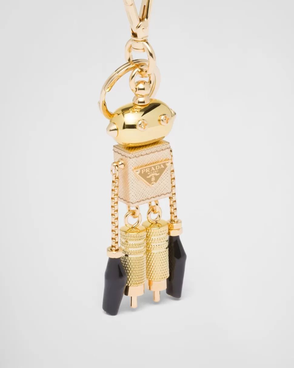 Discount Prada Roboter-schlüsselanhänger Aus Saffiano-leder Platin