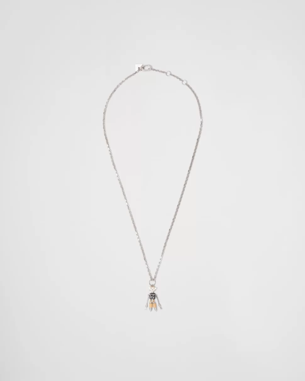 Shop Prada Robot-jewels-halskette Mit Anhänger Silber/Schwarz