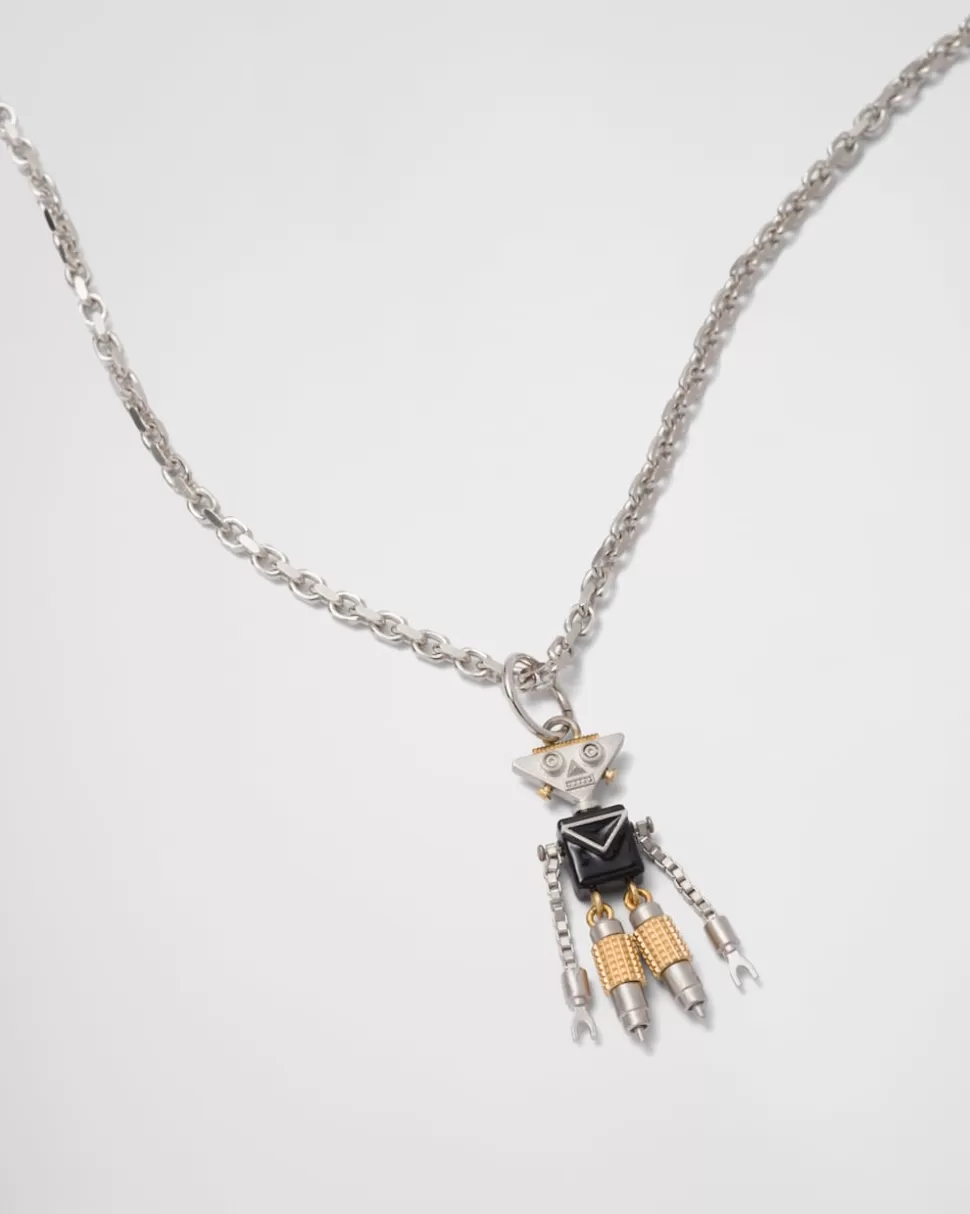 Shop Prada Robot-jewels-halskette Mit Anhänger Silber/Schwarz