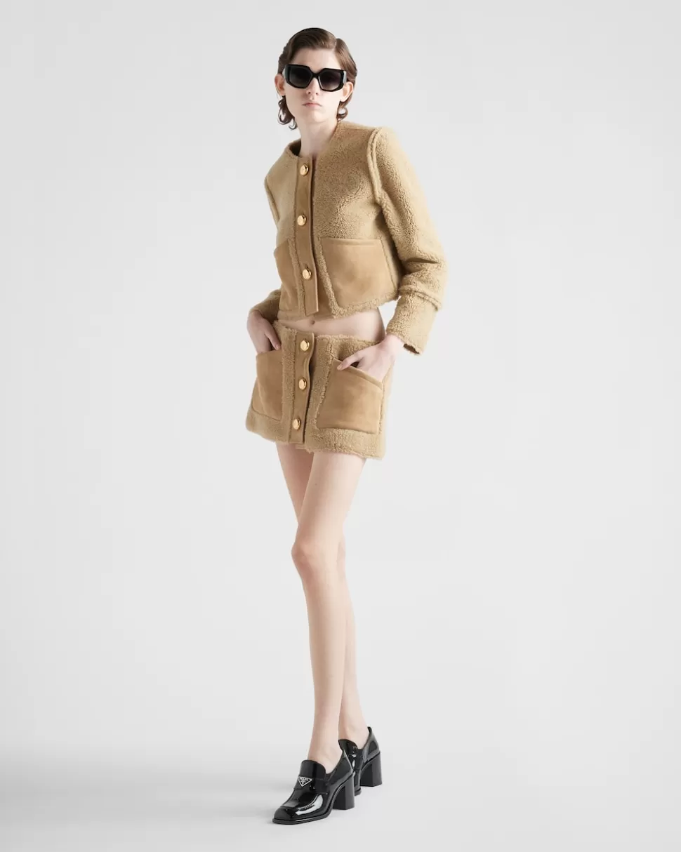 Online Prada Rock Aus Lammfell Kamelbraun