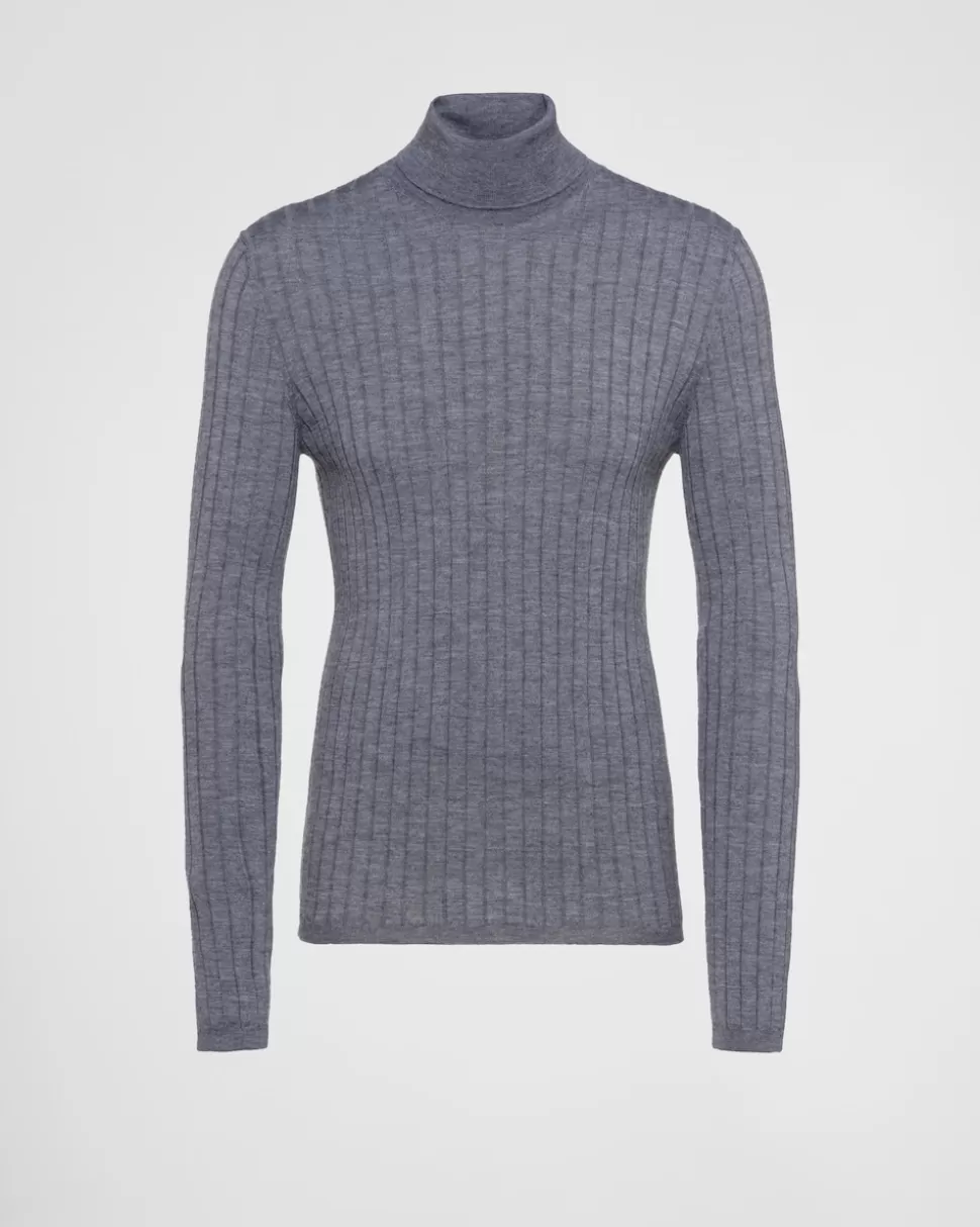 Shop Prada Rollkragenpullover Aus Kaschmir Schiefergrau