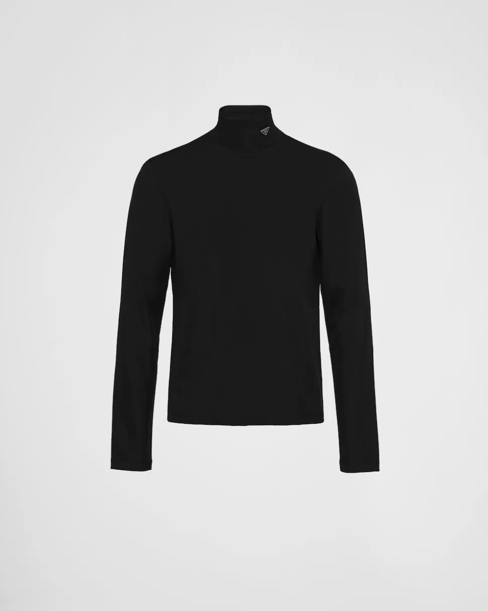 Outlet Prada Rollkragenpullover Aus Stretch-baumwolle Schwarz