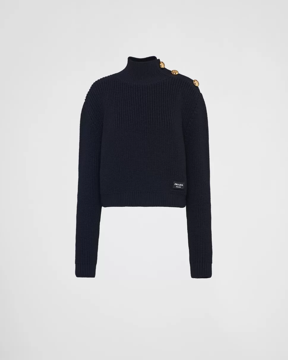 Discount Prada Rollkragenpullover Aus Wolle Blau