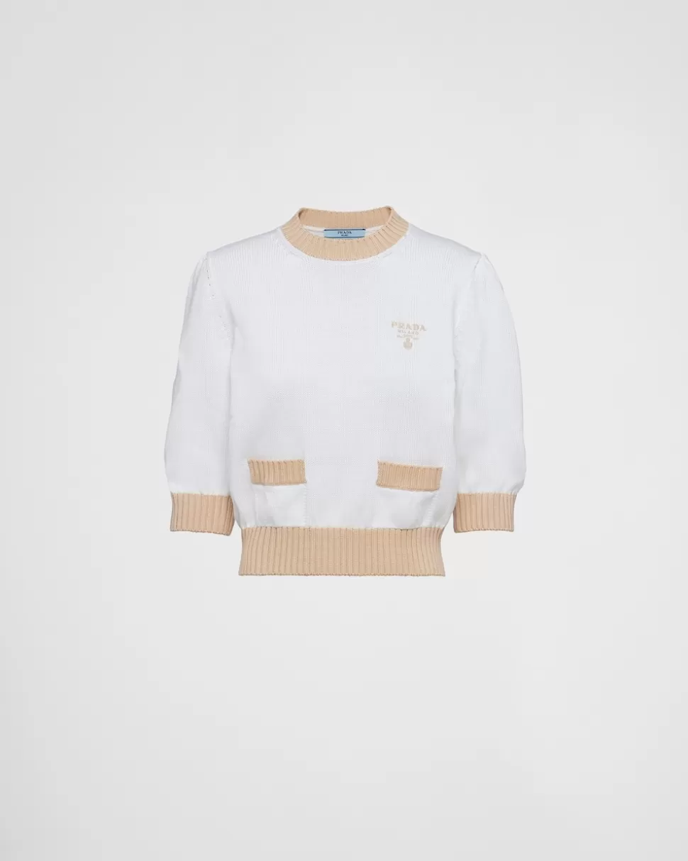 Cheap Prada Rundhalspullover Aus Baumwolle Schwarz/Weiss