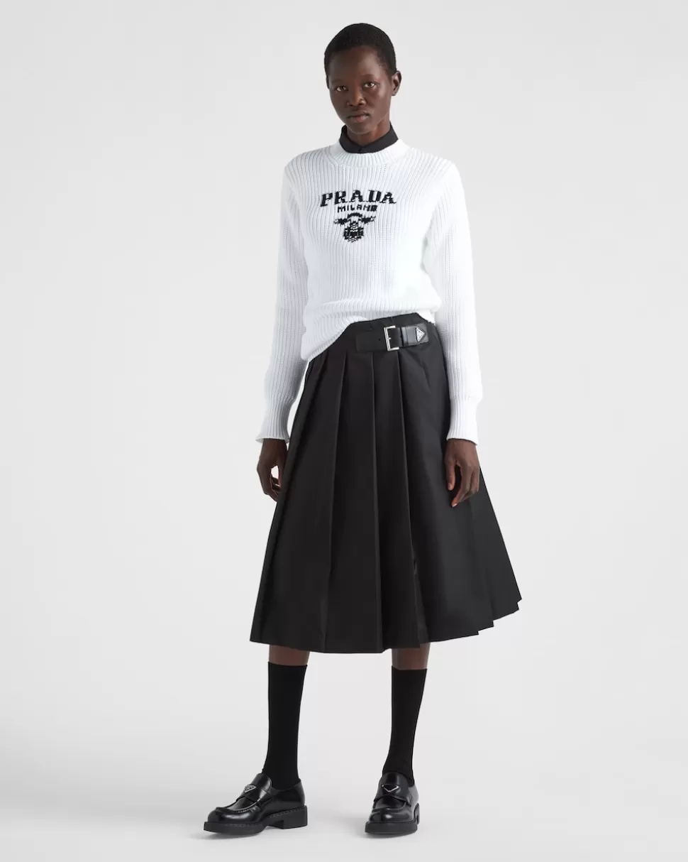 New Prada Rundhalspullover Aus Baumwolle Weiss