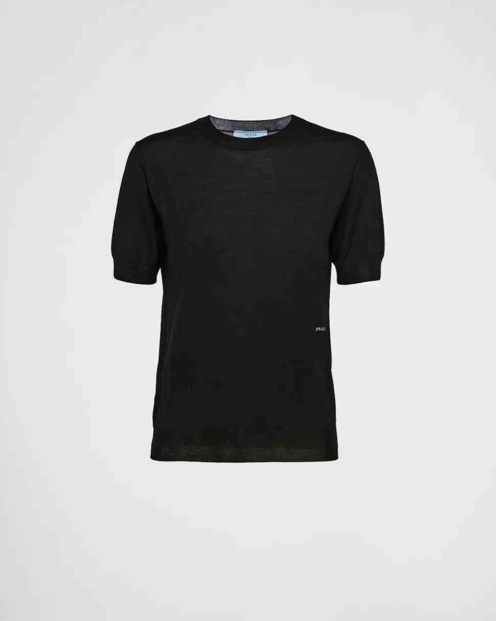 Clearance Prada Rundhalspullover Aus Kammwolle Schwarz