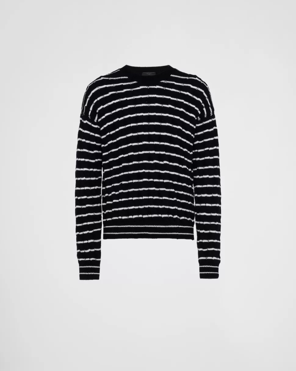 Cheap Prada Rundhalspullover Aus Kaschmir Blau/Weiss