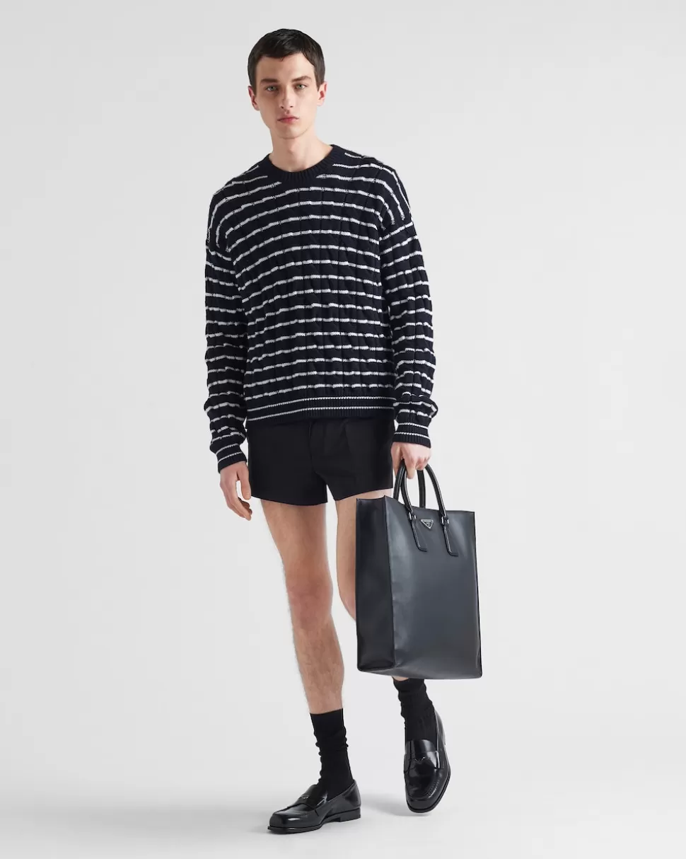 Cheap Prada Rundhalspullover Aus Kaschmir Blau/Weiss