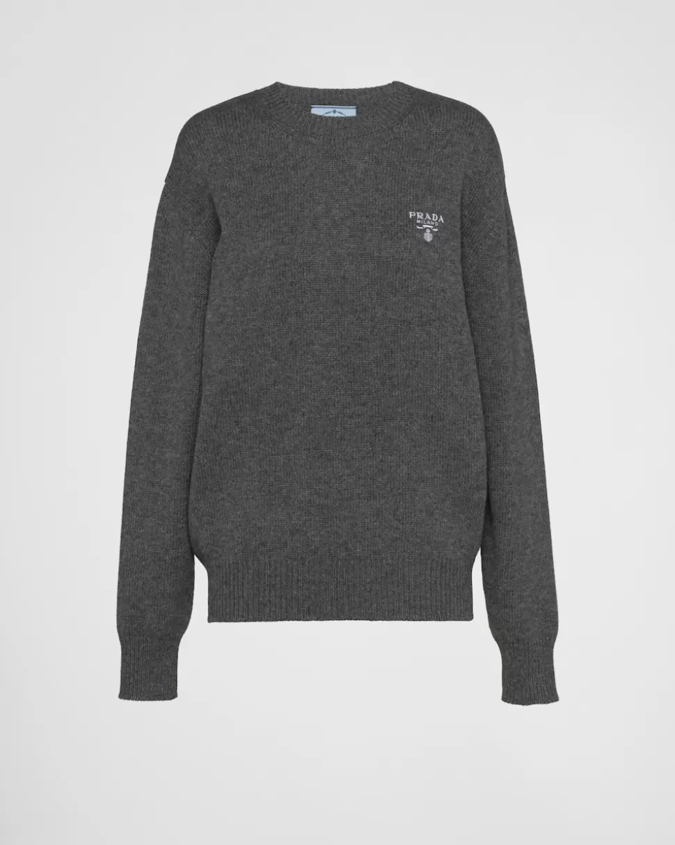 Clearance Prada Rundhalspullover Aus Kaschmir Kamelbraun
