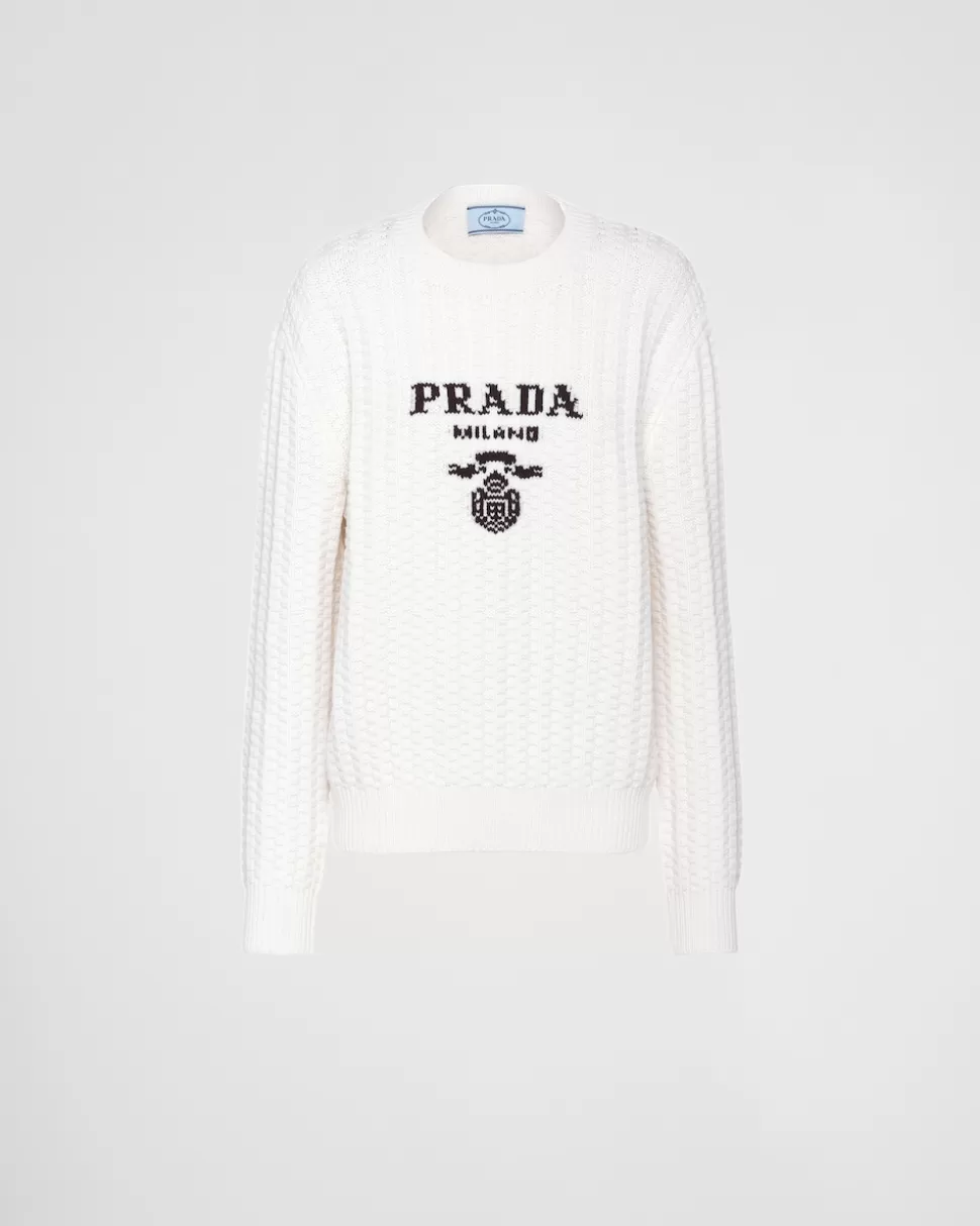 Best Sale Prada Rundhalspullover Aus Kaschmir Weiss