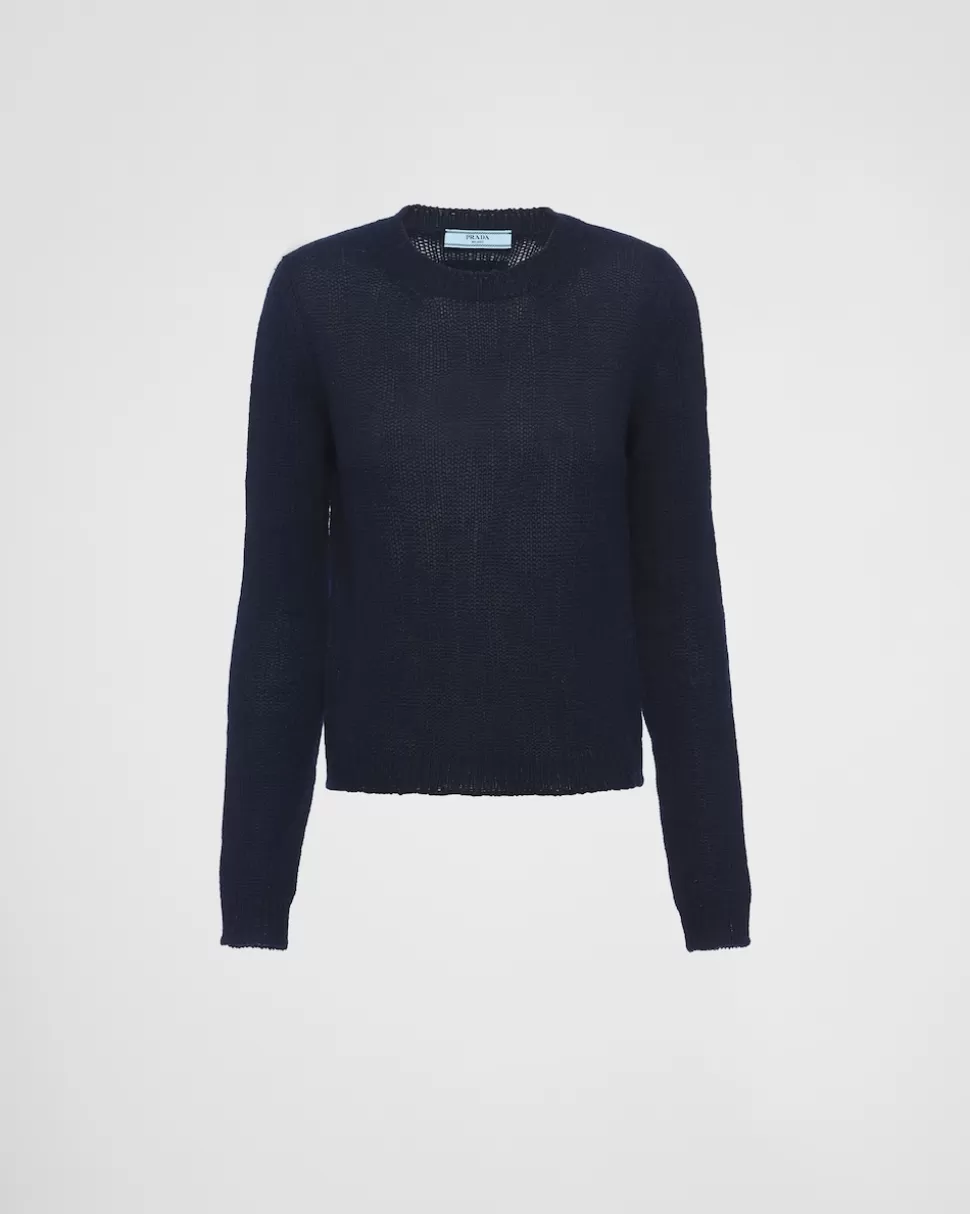 Discount Prada Rundhalspullover Aus Kaschmir Blau