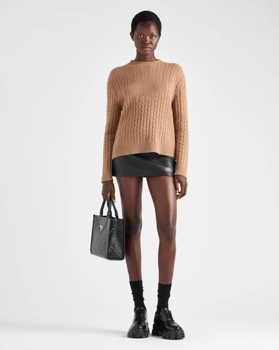 Clearance Prada Rundhalspullover Aus Kaschmir Kamelbraun