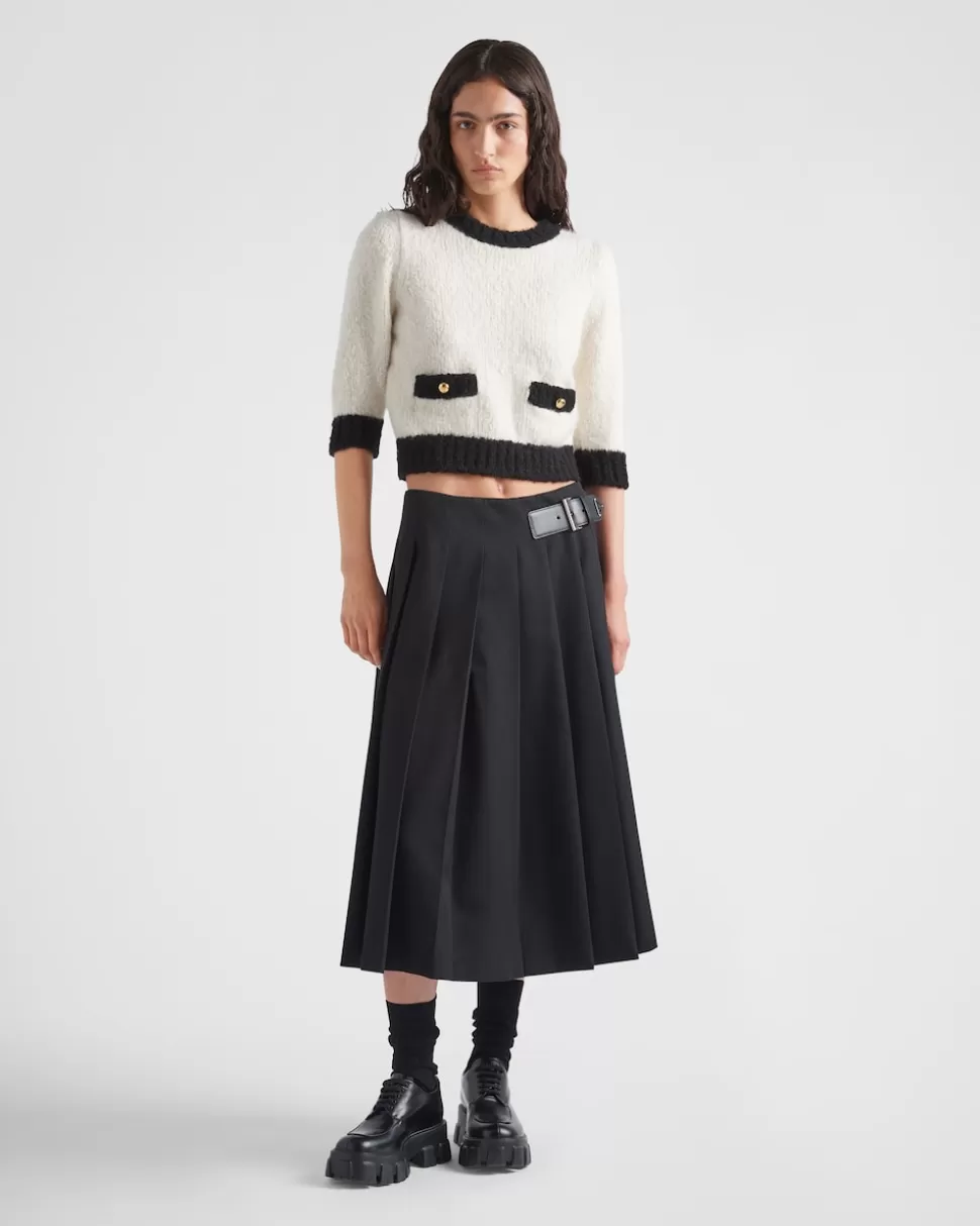Discount Prada Rundhalspullover Aus Kaschmir Und Seide Weiss/Schwarz