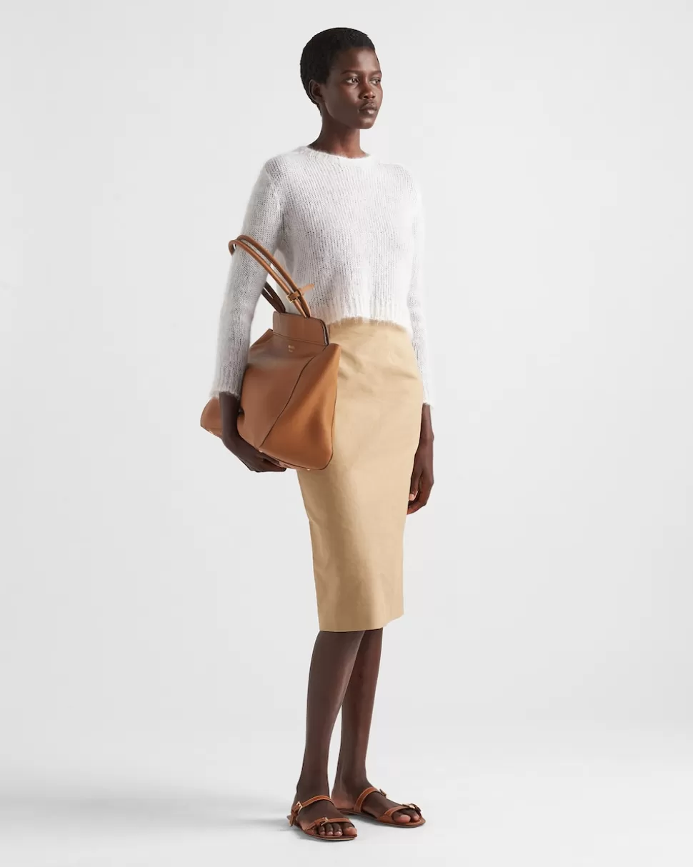 New Prada Rundhalspullover Aus Mohair Natur