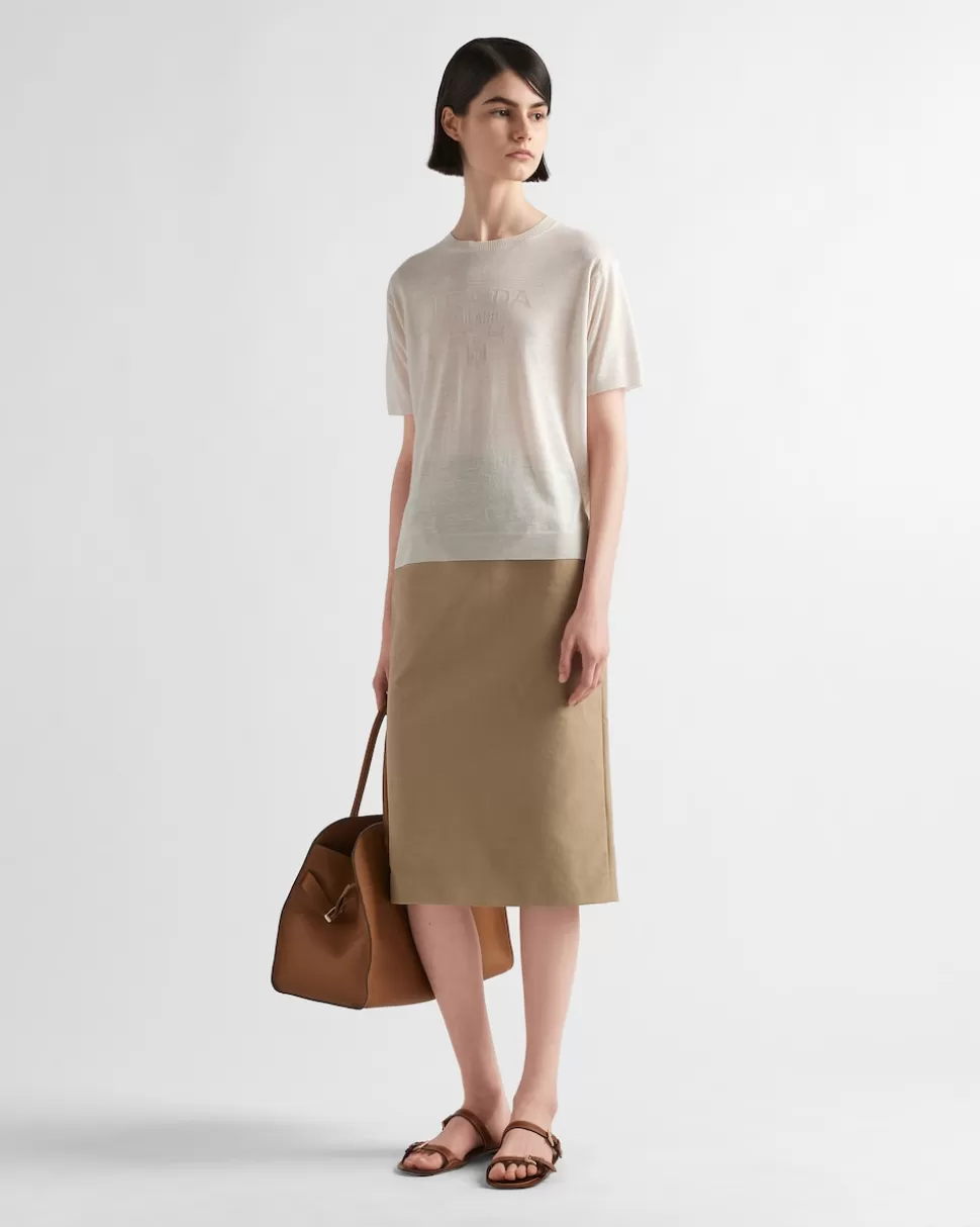 Cheap Prada Rundhalspullover Aus Seide Natur