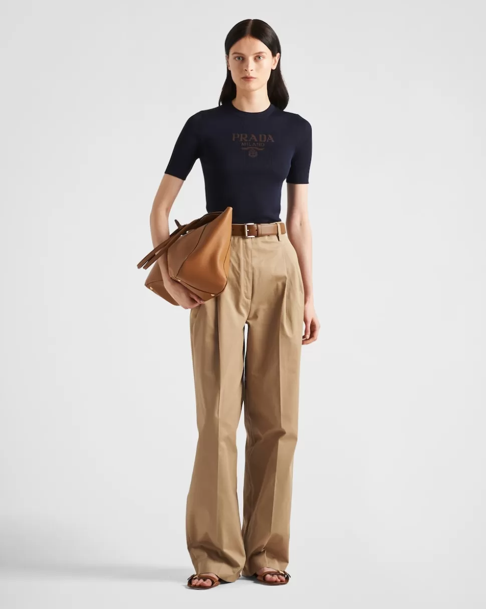 Sale Prada Rundhalspullover Aus Seide Mit Logo Blau