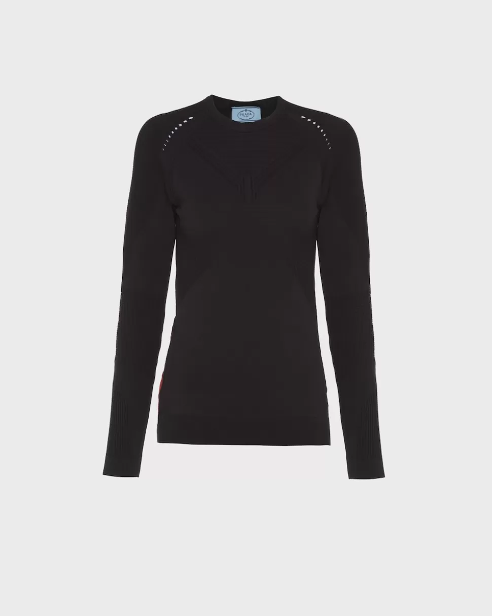 Sale Prada Rundhalspullover Aus Soft Rec Polyester Schwarz/Weiss