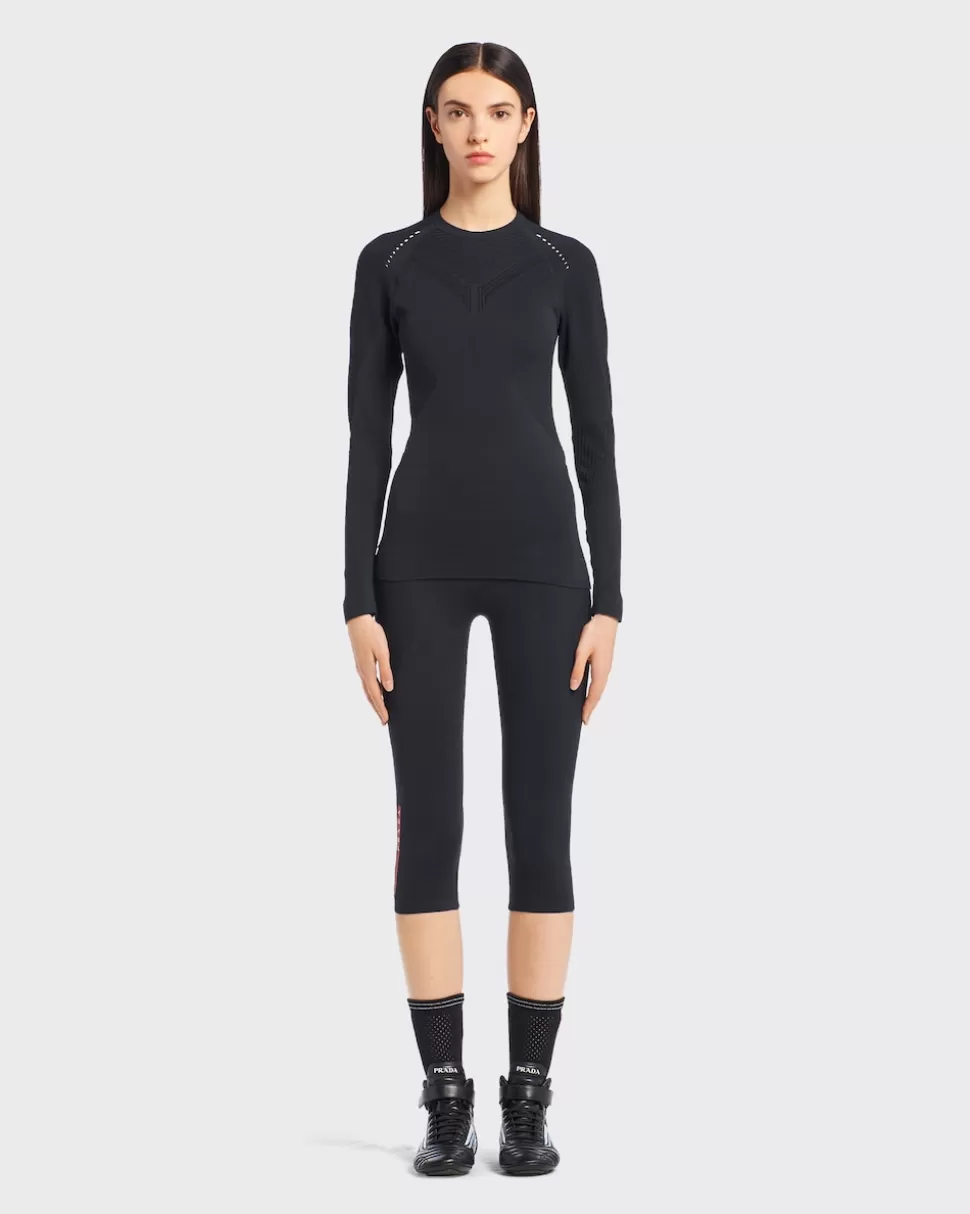 Sale Prada Rundhalspullover Aus Soft Rec Polyester Schwarz/Weiss