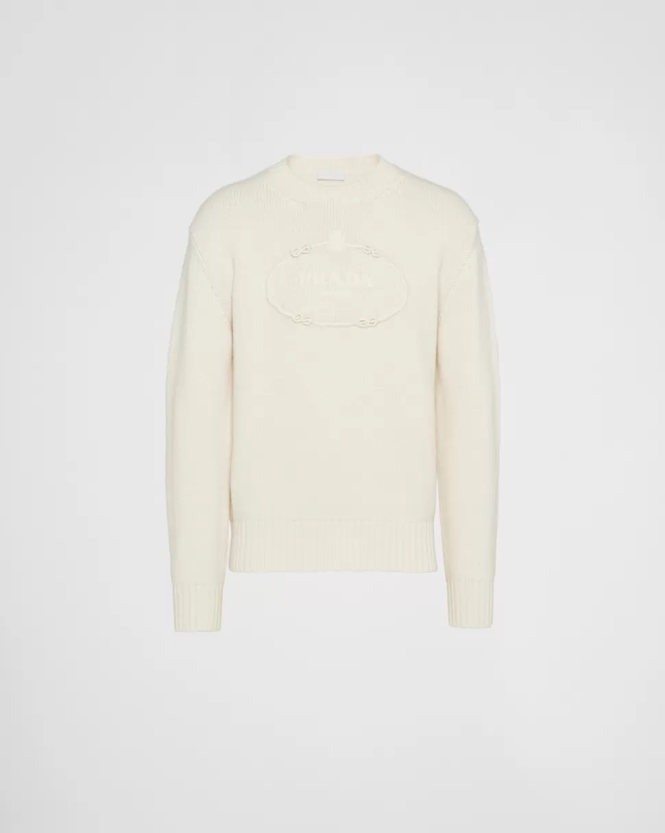 Best Prada Rundhalspullover Aus Wolle Und Kaschmir Weiss