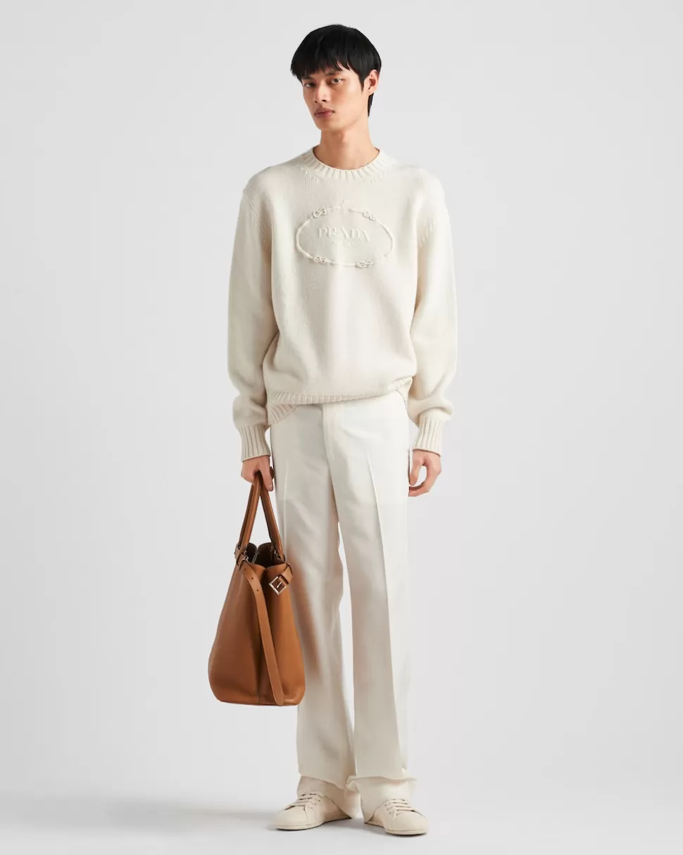 Best Prada Rundhalspullover Aus Wolle Und Kaschmir Weiss