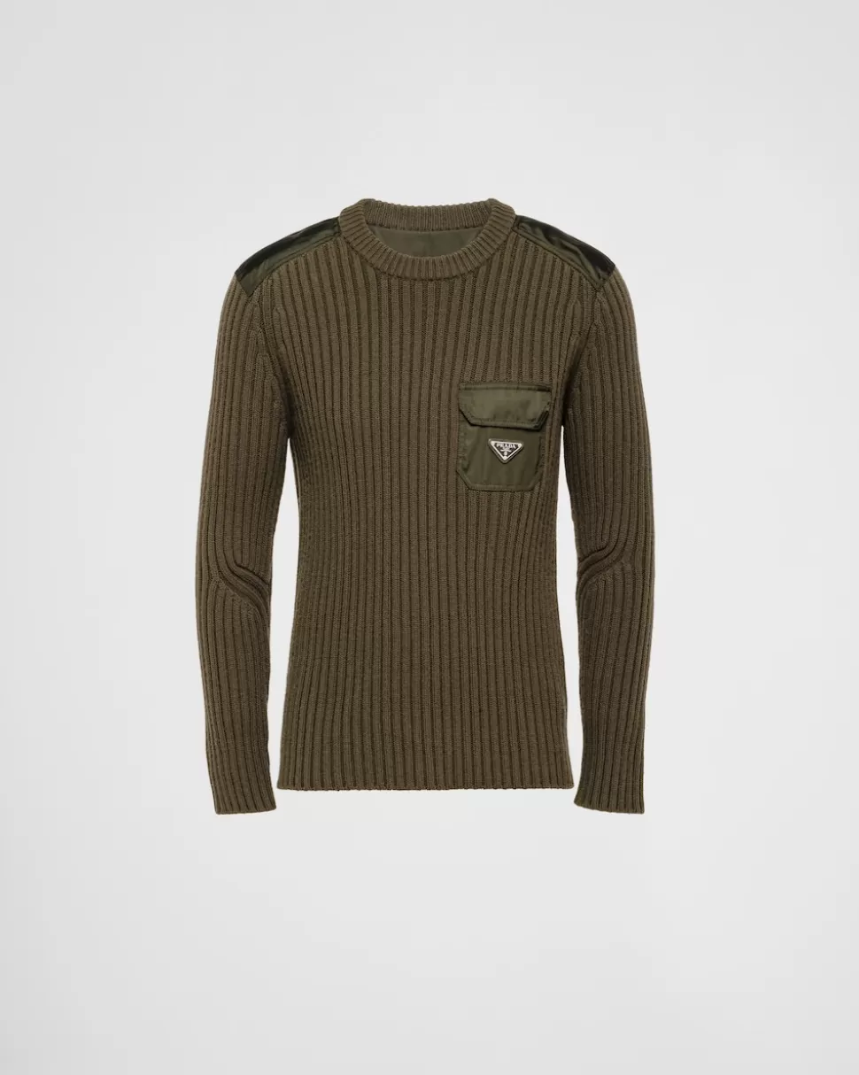Flash Sale Prada Rundhalspullover Aus Wolle Und Kaschmir Militärgrün