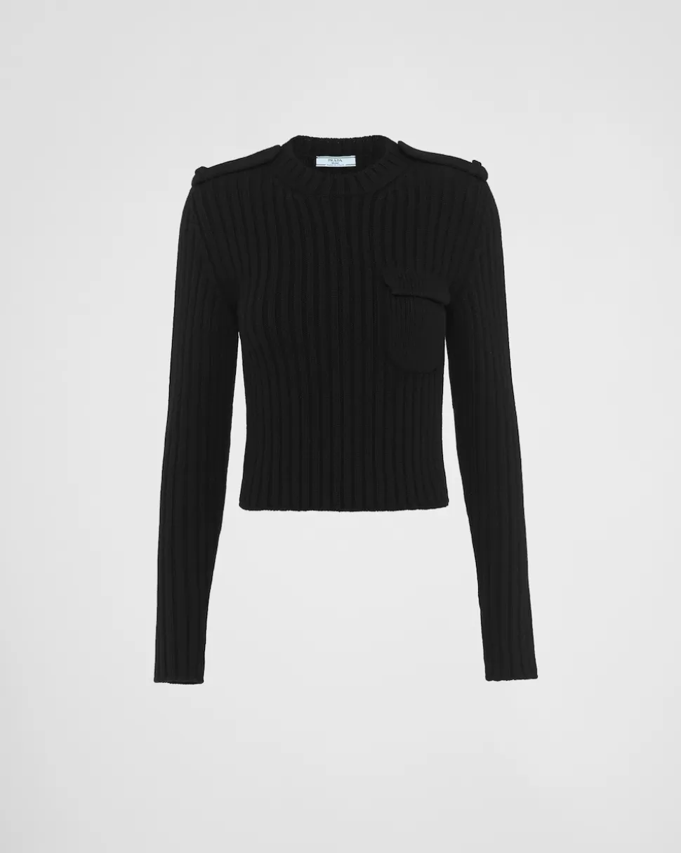 Cheap Prada Rundhalspullover Aus Wolle Und Kaschmir Schwarz
