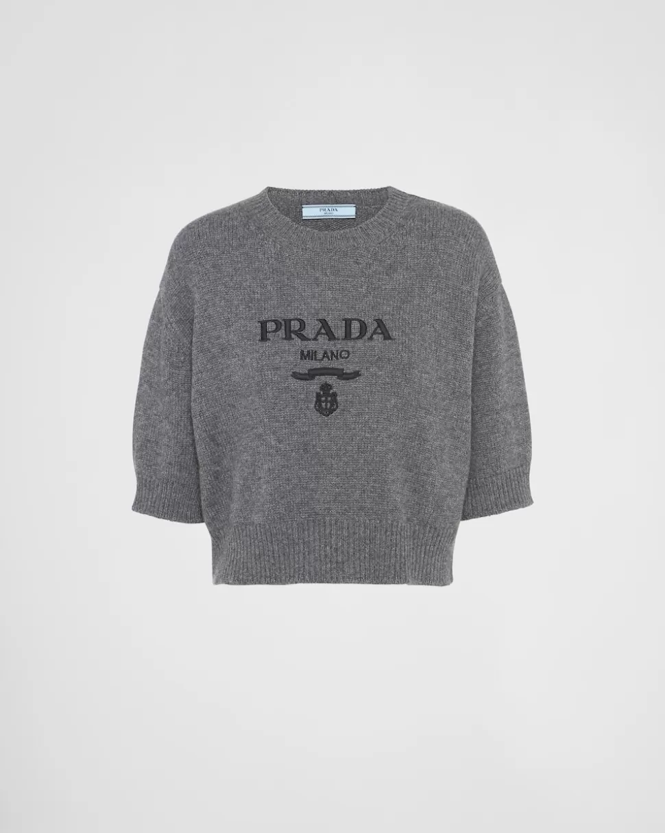 Store Prada Rundhalspullover Aus Wolle Und Kaschmir Schiefergrau