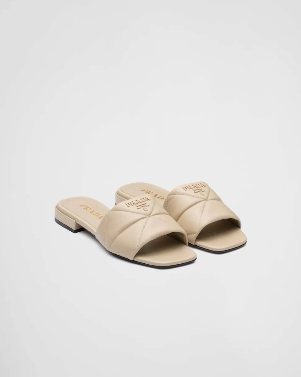 Fashion Prada Sabots Aus Gestepptem Nappa-leder Schwarz