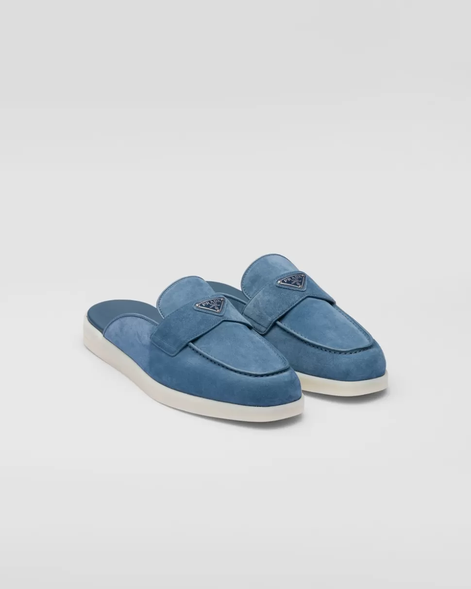Shop Prada Sabots Aus Wildleder Blau
