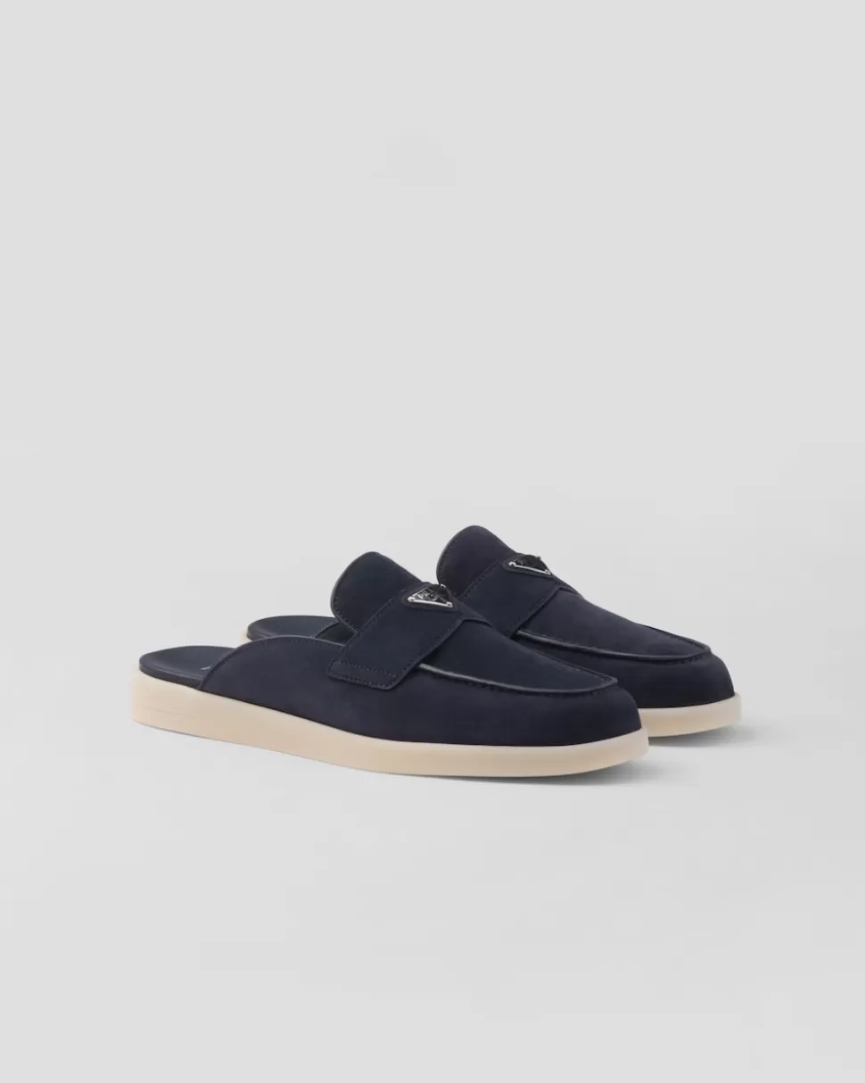 Outlet Prada Sabots Aus Wildleder Blau