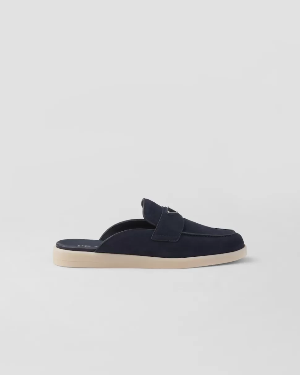 Outlet Prada Sabots Aus Wildleder Blau