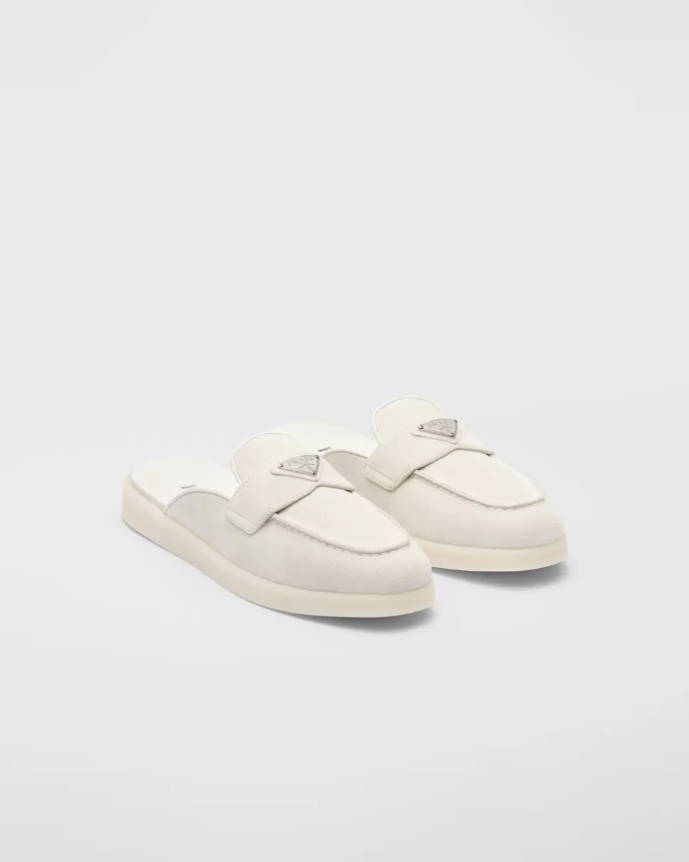Sale Prada Sabots Aus Wildleder Ecru