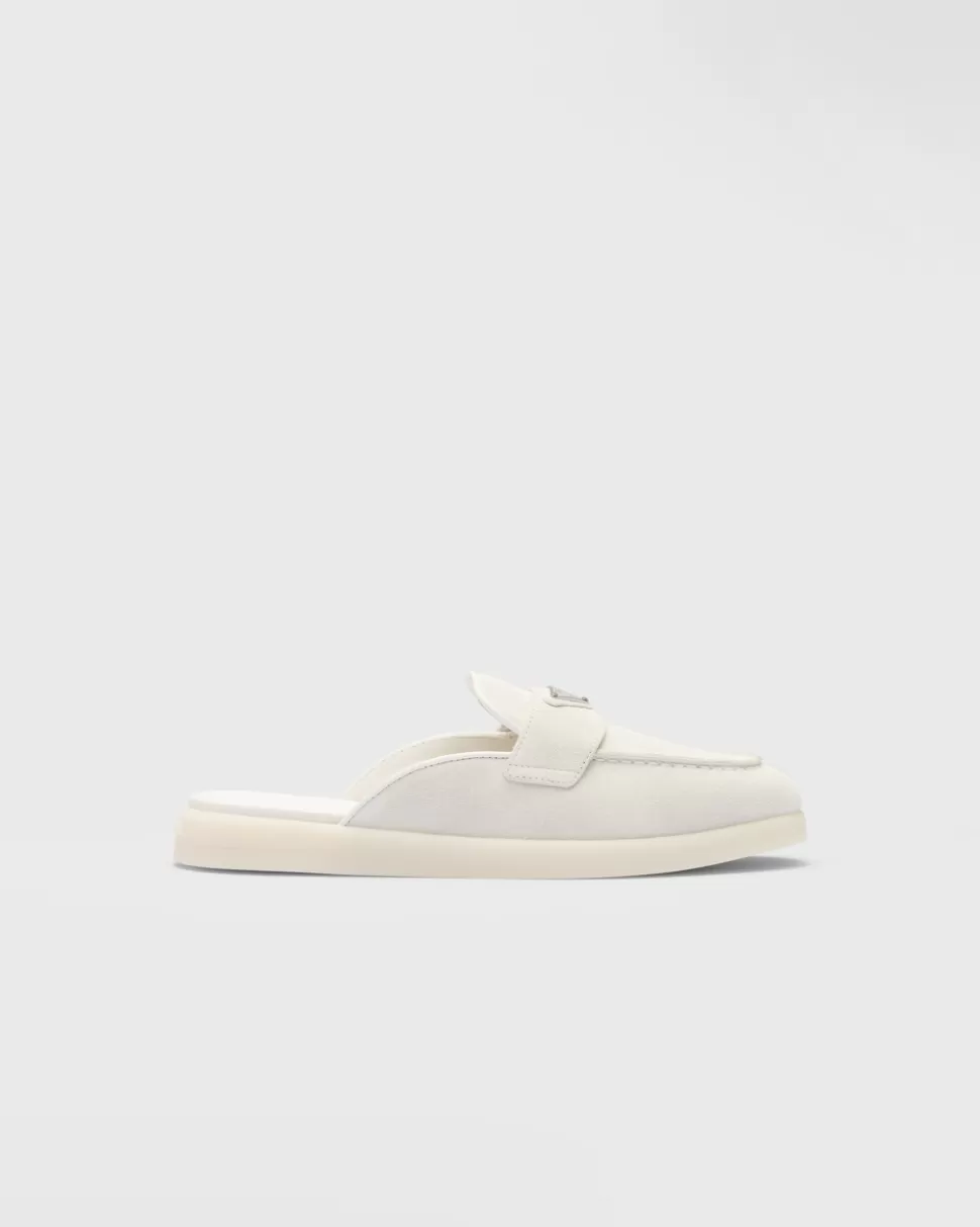 Sale Prada Sabots Aus Wildleder Ecru