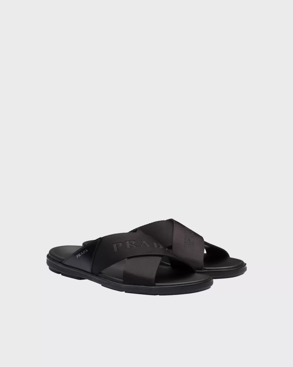 Flash Sale Prada Sandalen Aus Leder Und Re-nylon Schwarz