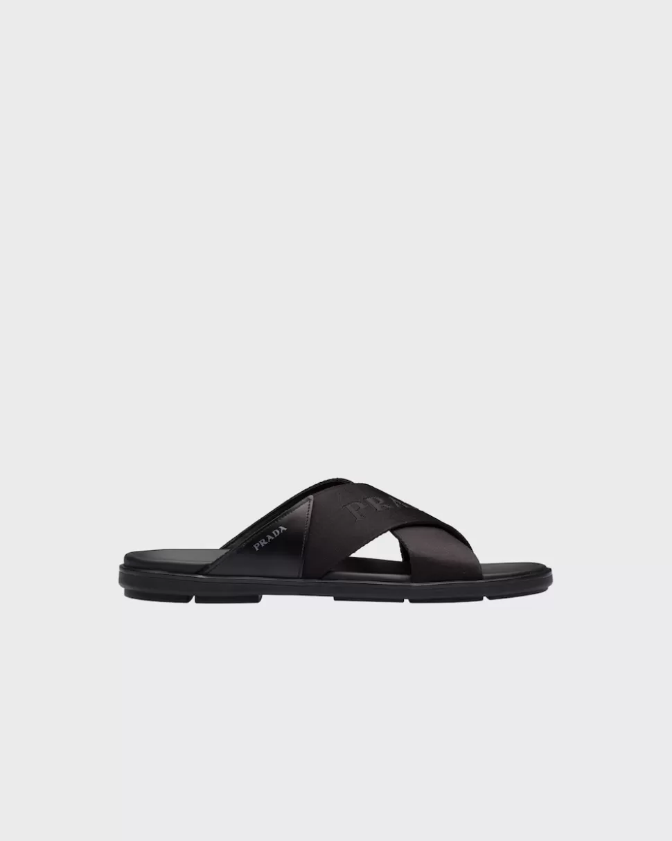 Flash Sale Prada Sandalen Aus Leder Und Re-nylon Schwarz