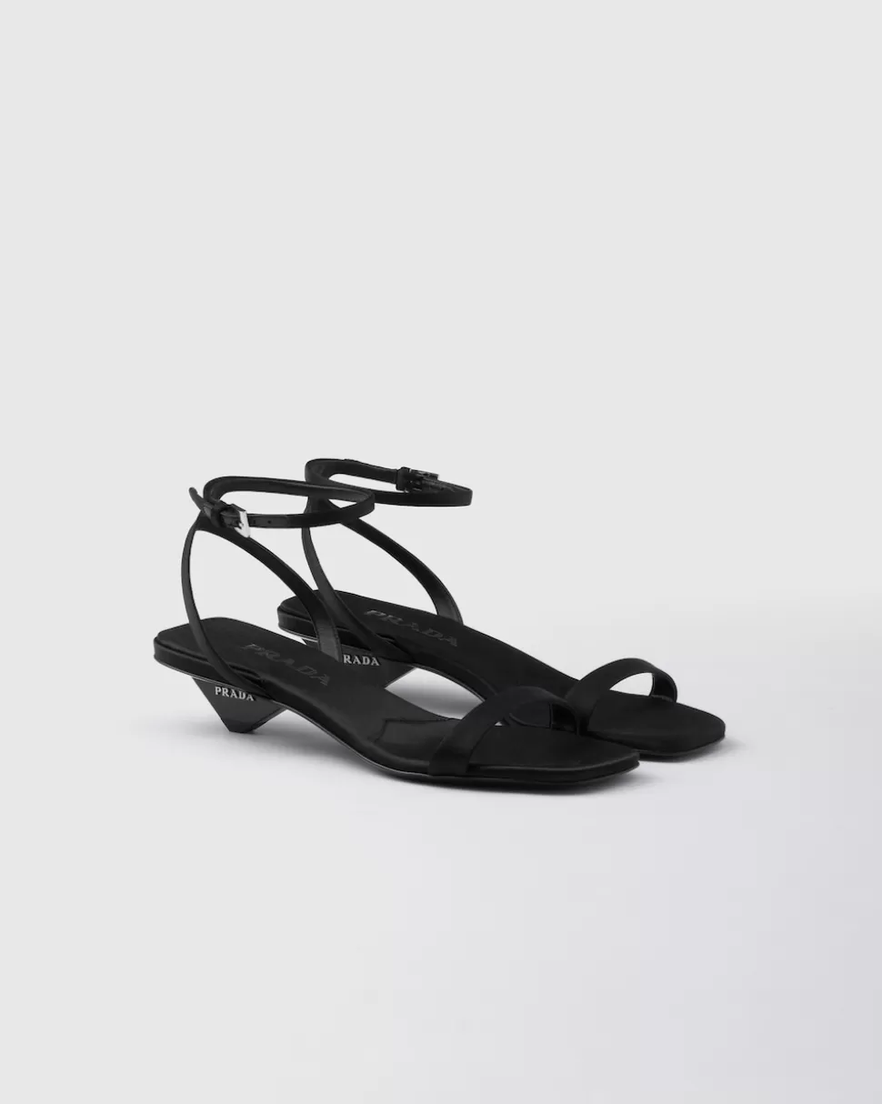 Discount Prada Sandalen Aus Satin Schwarz