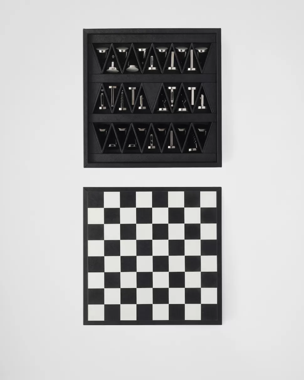 Outlet Prada Schach-set Aus Saffiano Leder Schwarz