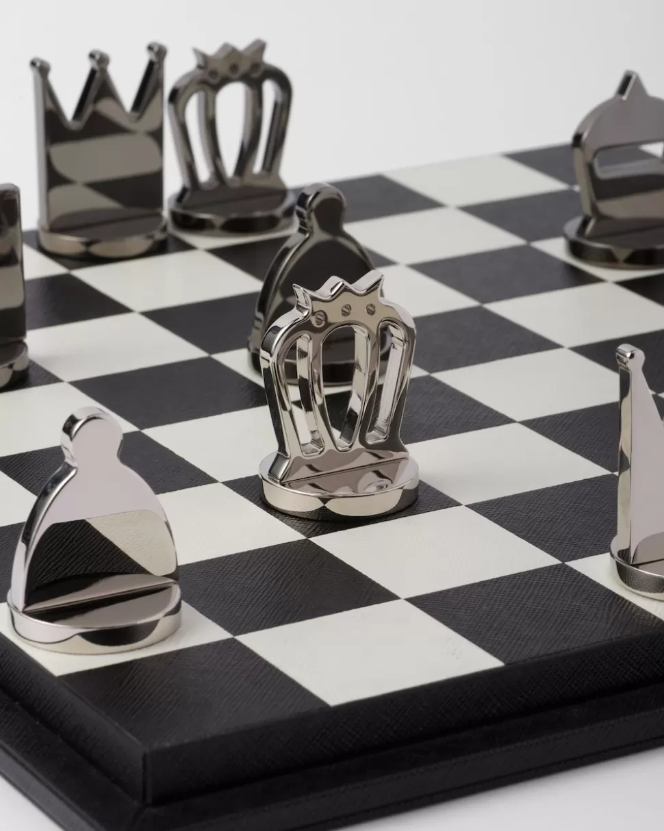 Outlet Prada Schach-set Aus Saffiano Leder Schwarz