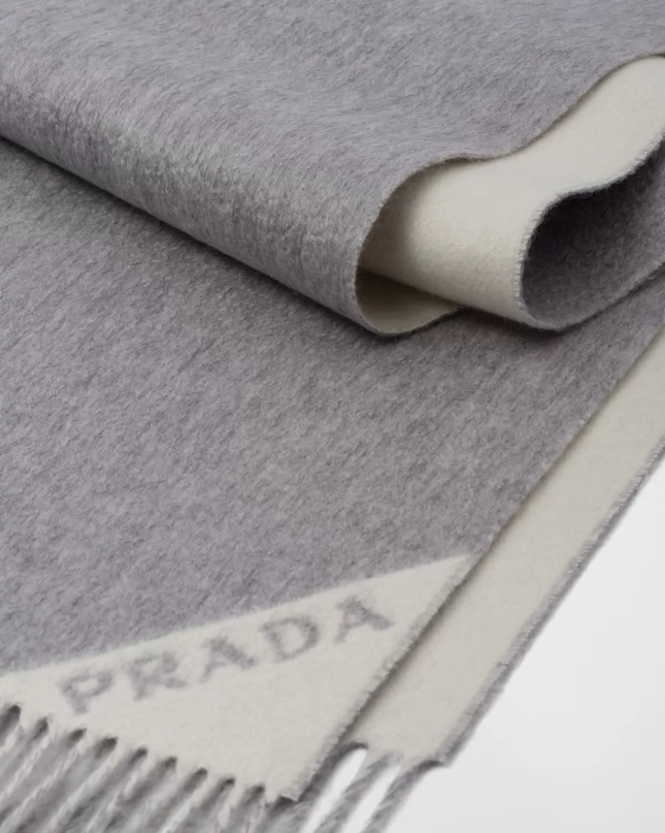 Best Prada Schal Aus Kaschmir-doppelgewebe Grau/Kalkweiẞ