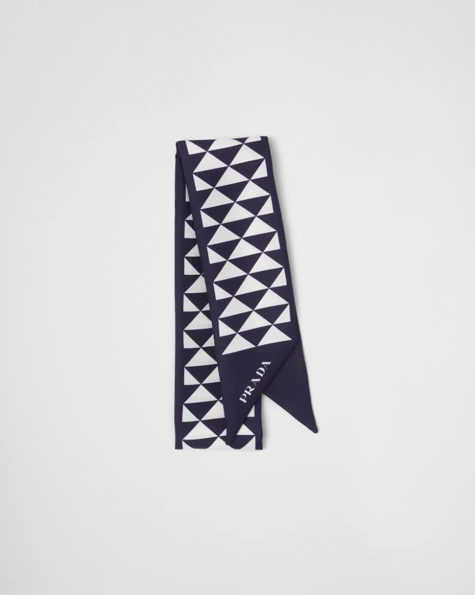 Outlet Prada Schal Aus Twill Mit Print Weiß/Platin