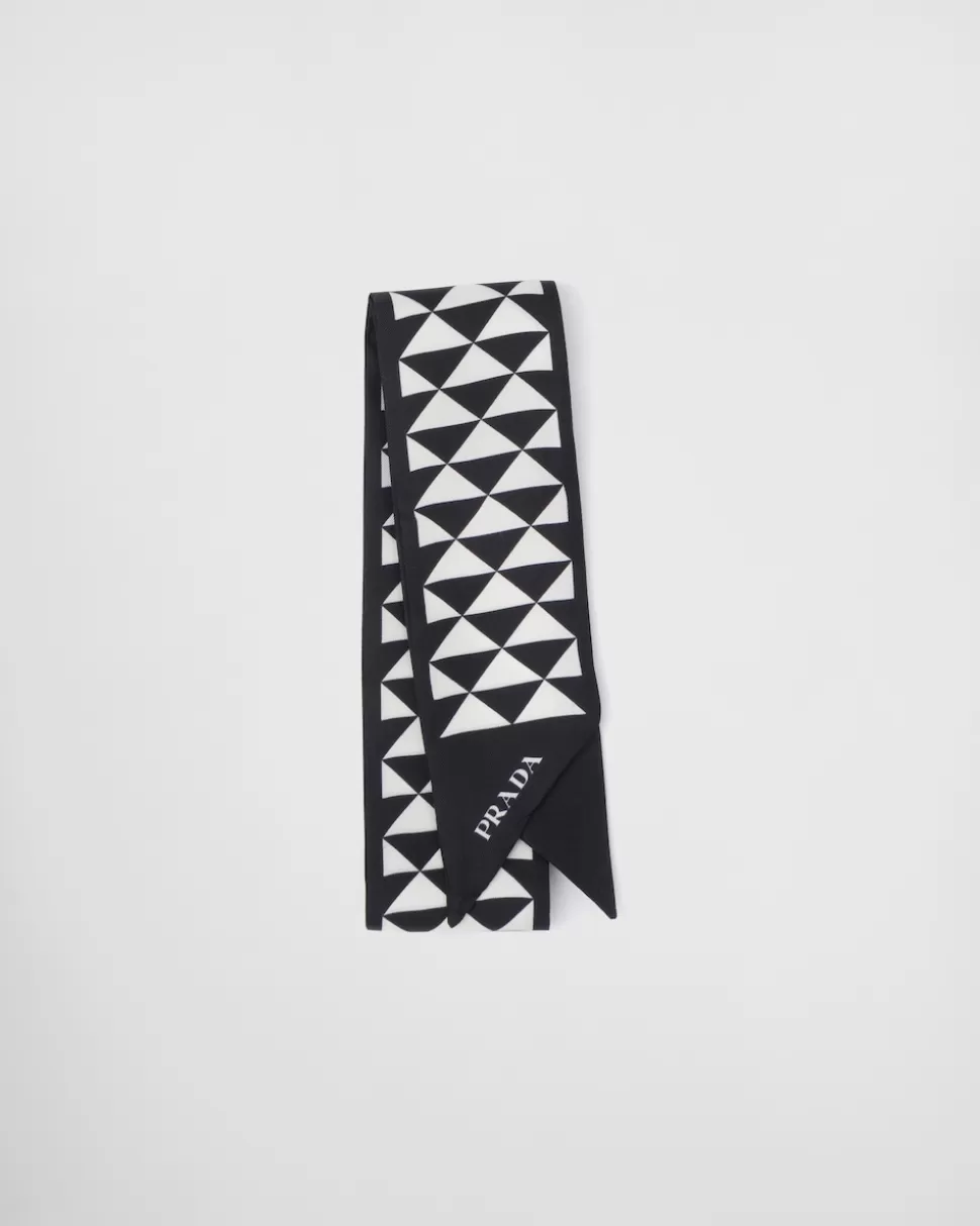 Clearance Prada Schal Aus Twill Mit Print Weiß/Platin