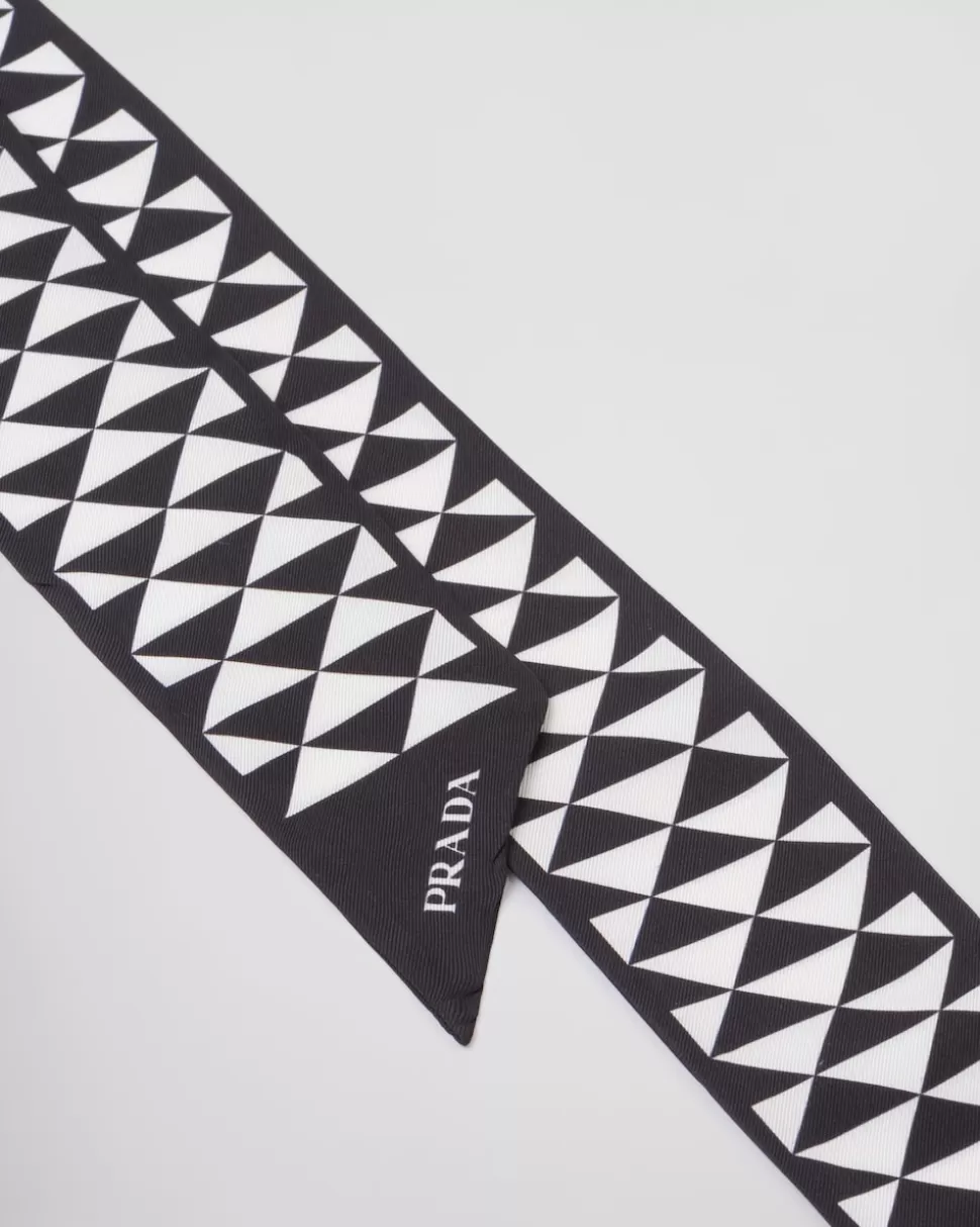 Clearance Prada Schal Aus Twill Mit Print Weiß/Platin