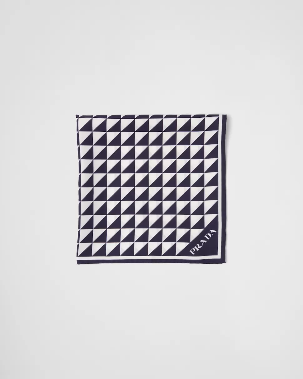 Discount Prada Schal Aus Twill Mit Print Weiß/Platin