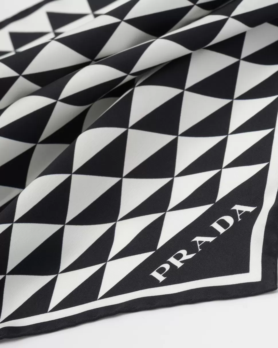 Best Prada Schal Aus Twill Mit Print Weiß/Platin