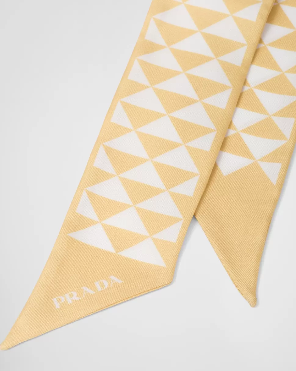 Store Prada Schal Aus Twill Mit Print Weiß/Platin