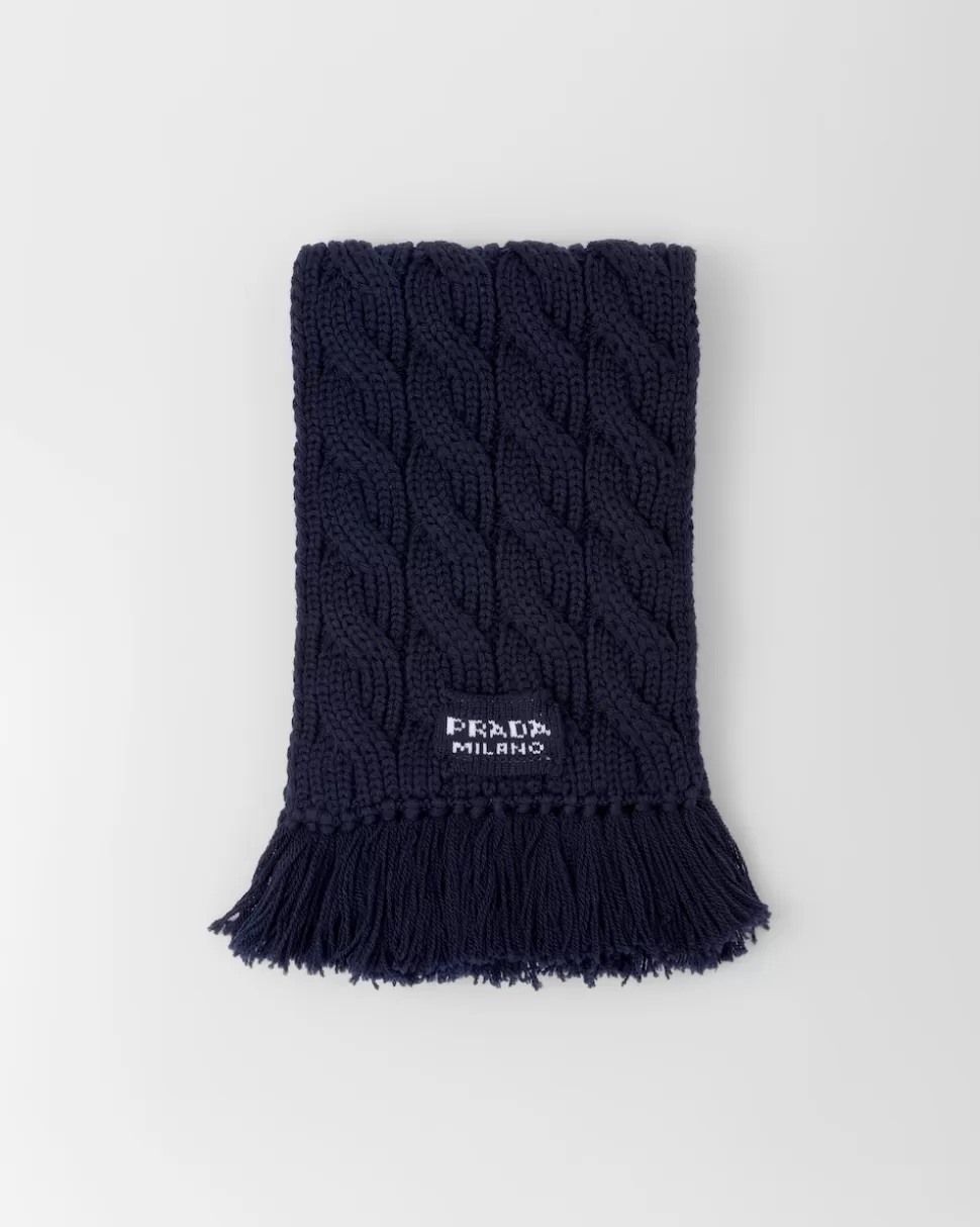 New Prada Schal Aus Wolle Mit Zopfmuster Blau
